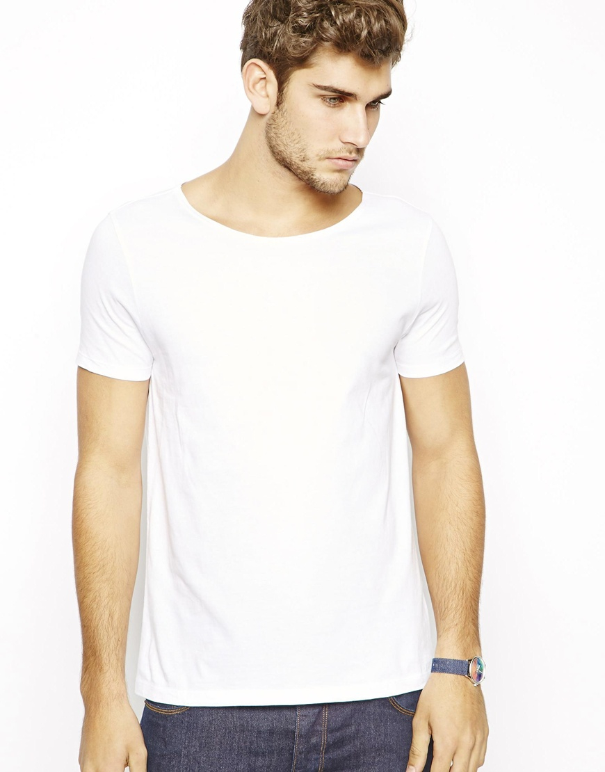 ASOS T-Shirt With Wide Boat Neck in White for Men | Lyst