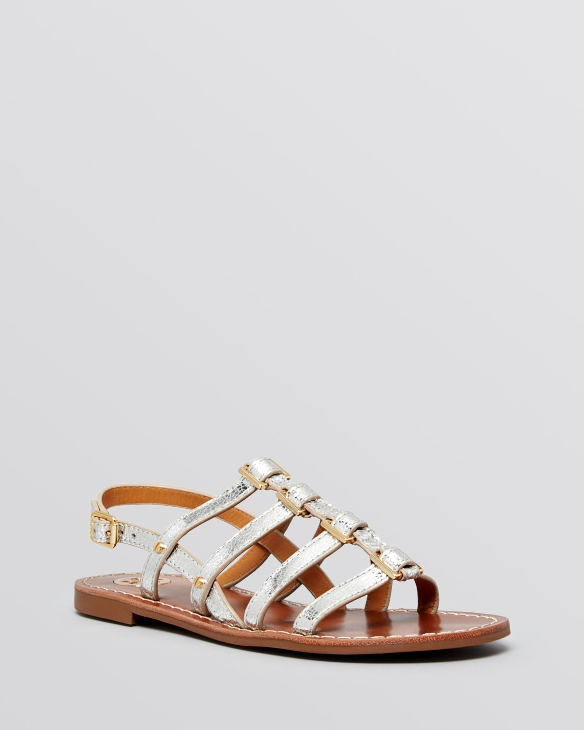 silver flat gladiator sandals