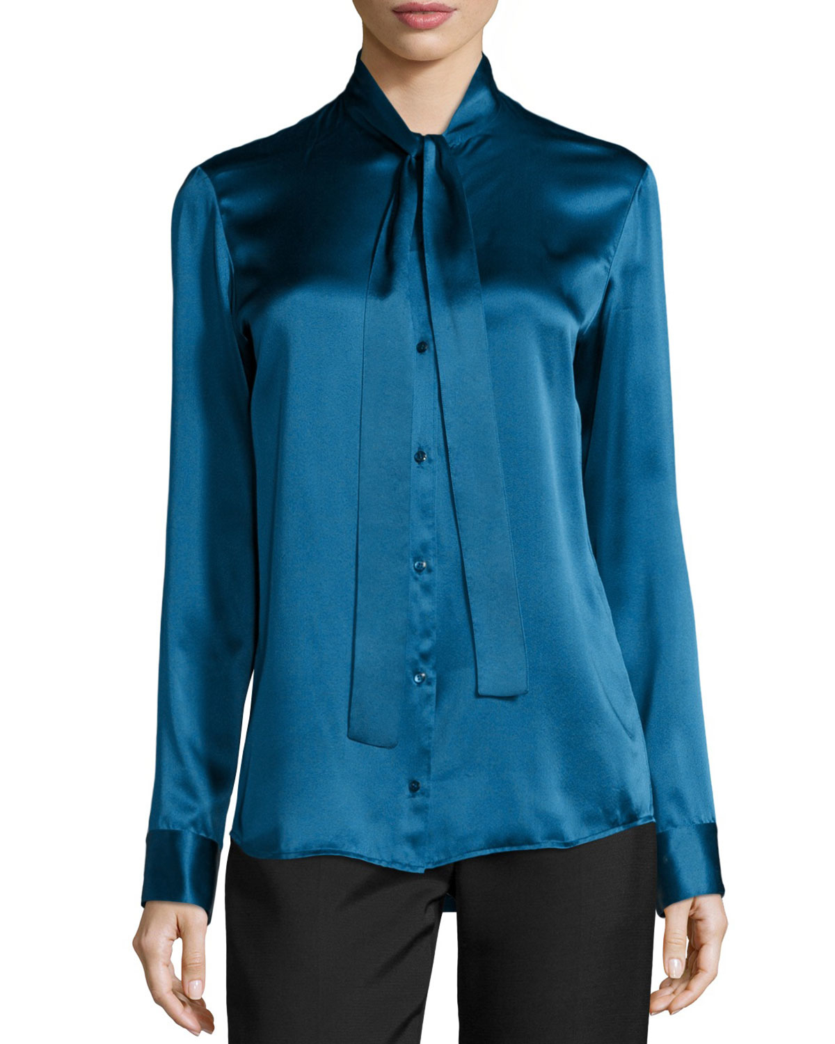 The row Tipet Silk Tie-neck Blouse in Blue (marine) | Lyst