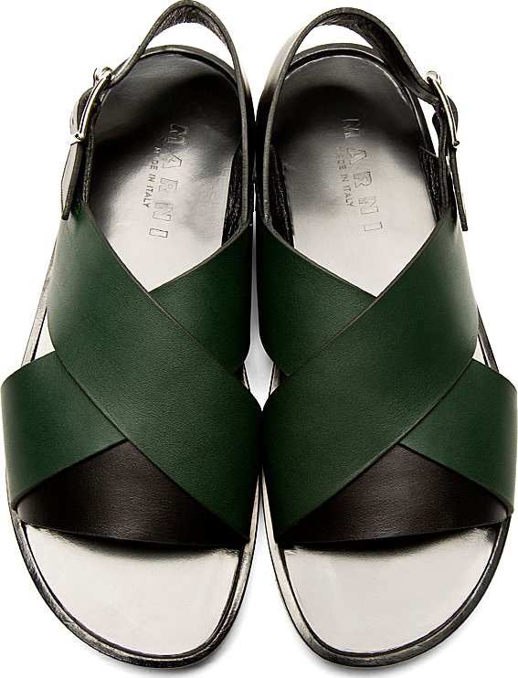 green leather sandals