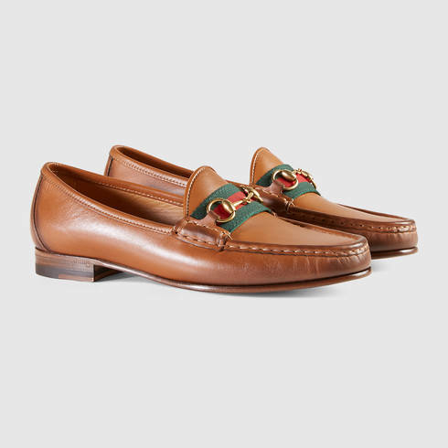 Gucci Leather Horsebit Loafer With Web in Brown for Men | Lyst