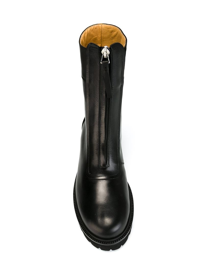 MM6 by Maison Martin Margiela Leather Front Zip Boots in Black | Lyst