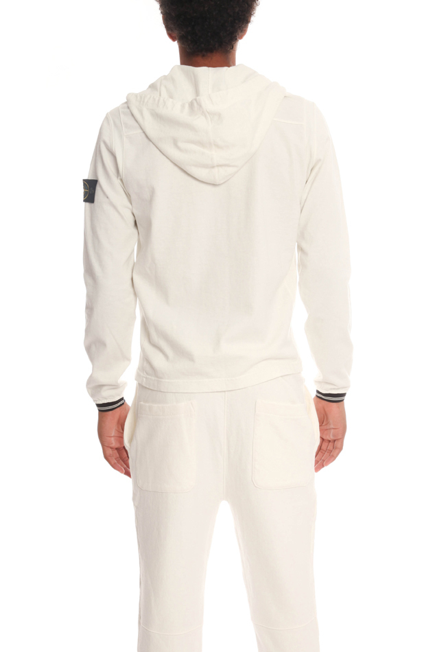 Stone Island Cotton Half Zip Hooded Sweatshirt in White for Men | Lyst