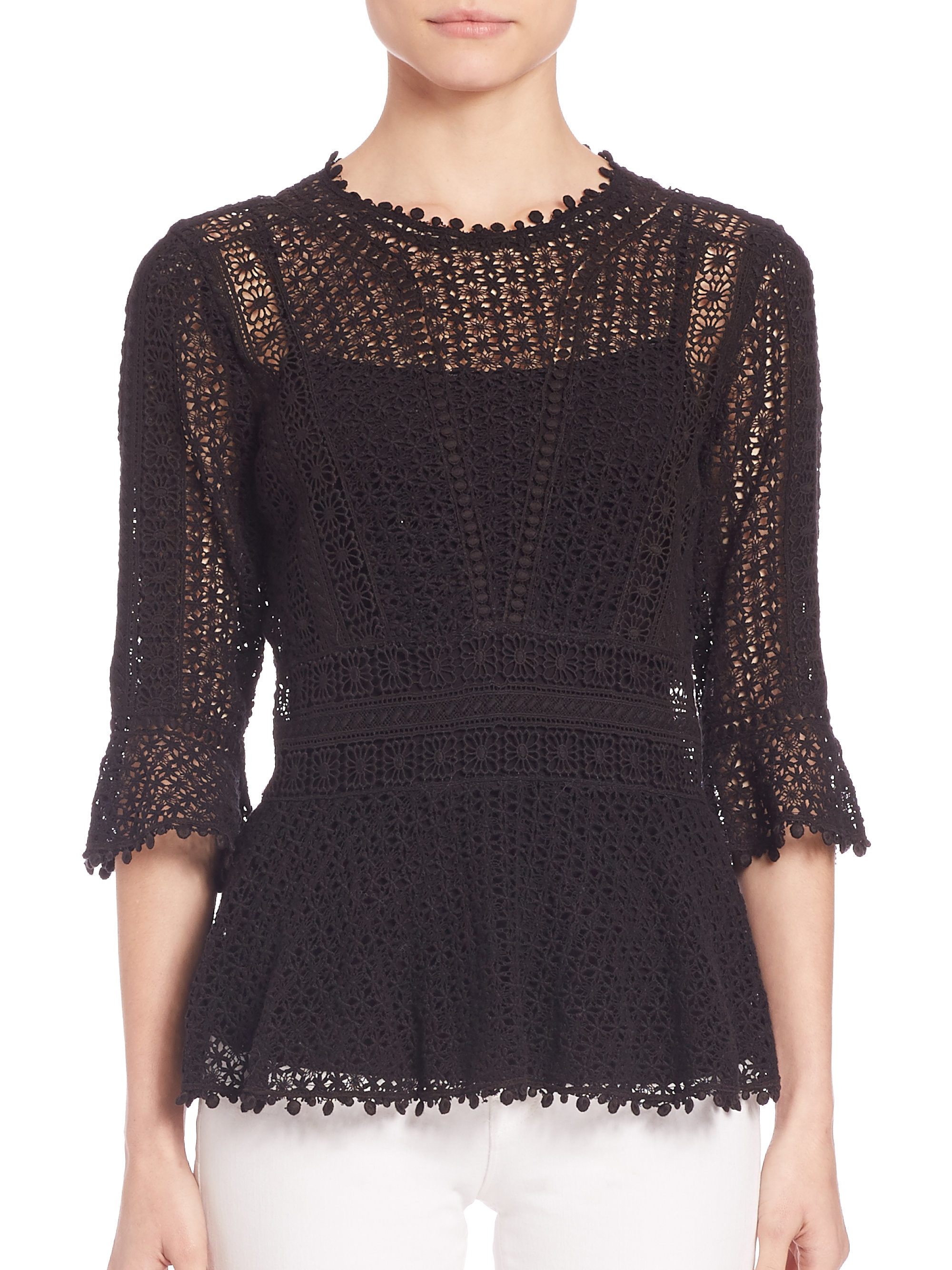 Rebecca Taylor Guipure Lace Top in Black - Lyst