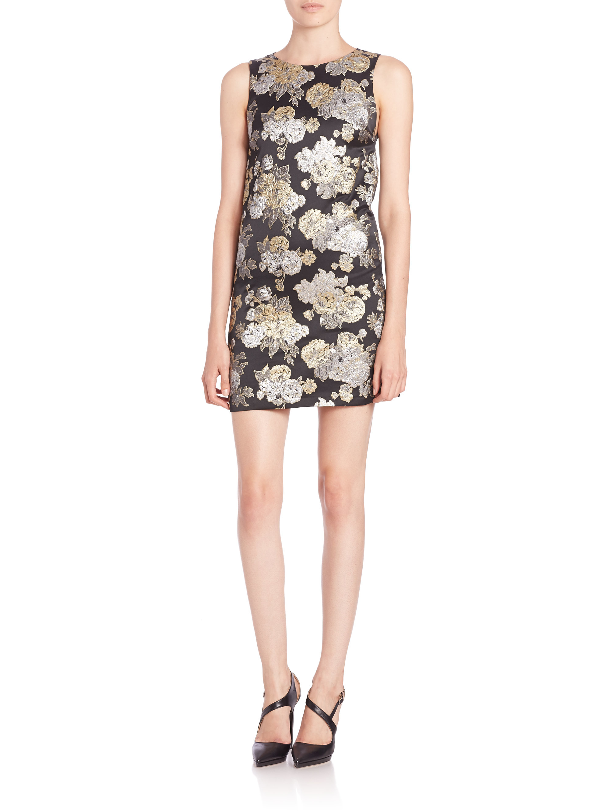 Lyst - Alice + Olivia Clyde Embroidered Mini A-line Shift Dress in Metallic
