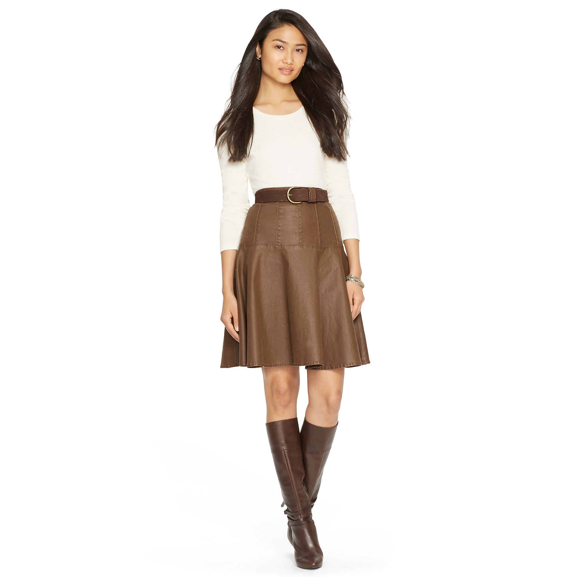 Ralph Lauren Coated Stretch Denim Skirt in Vintage Brown (Brown) Lyst