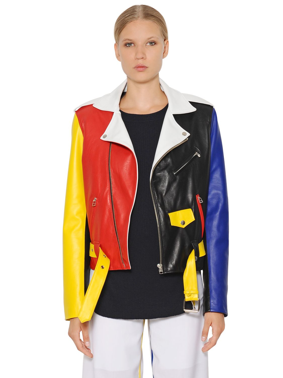 Each x Other Color Blocked Leather Biker Jacket | Lyst