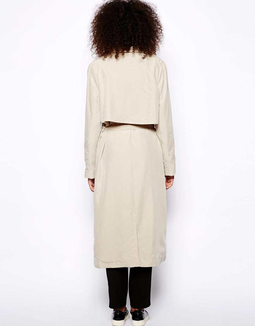 Monki Trench Coat in Natural | Lyst