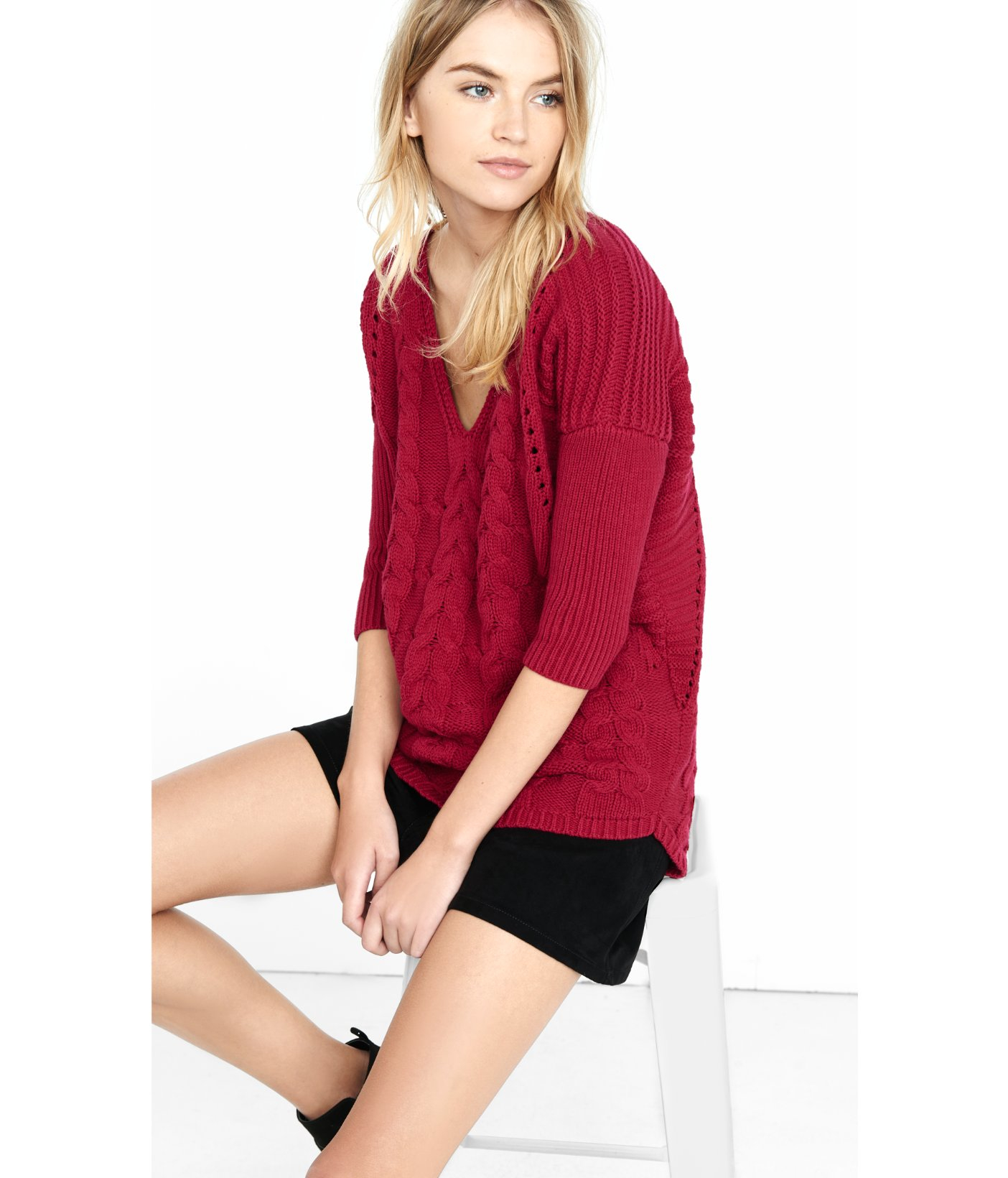Express Cable Knit London Tunic Sweater in Purple (ROYAL ...