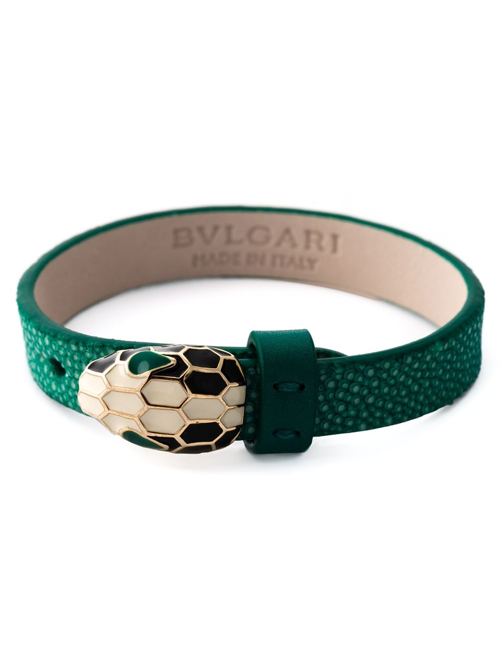 BVLGARI Leather Snake Bracelet in Green 