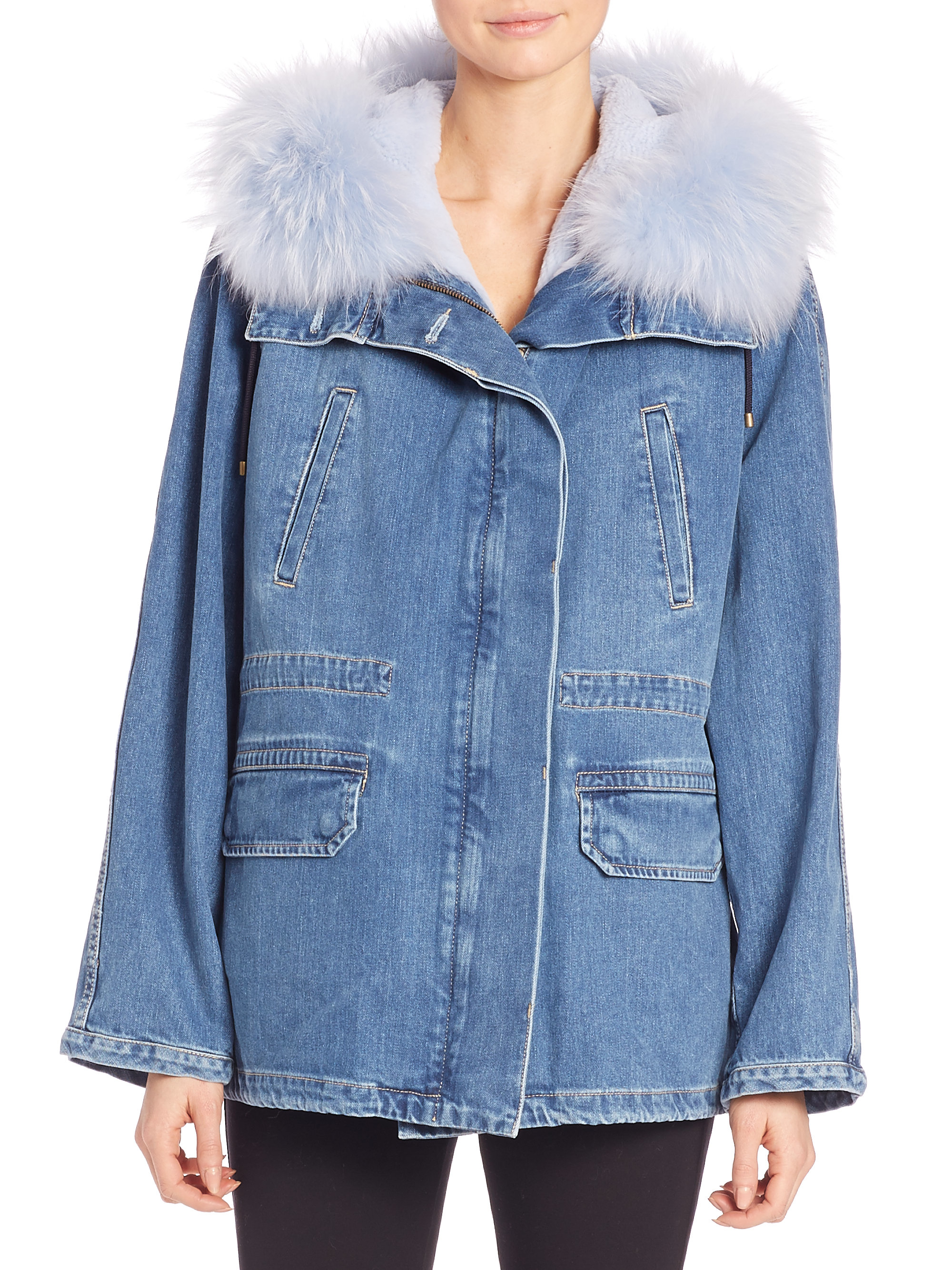 denim ice blue fur jacket