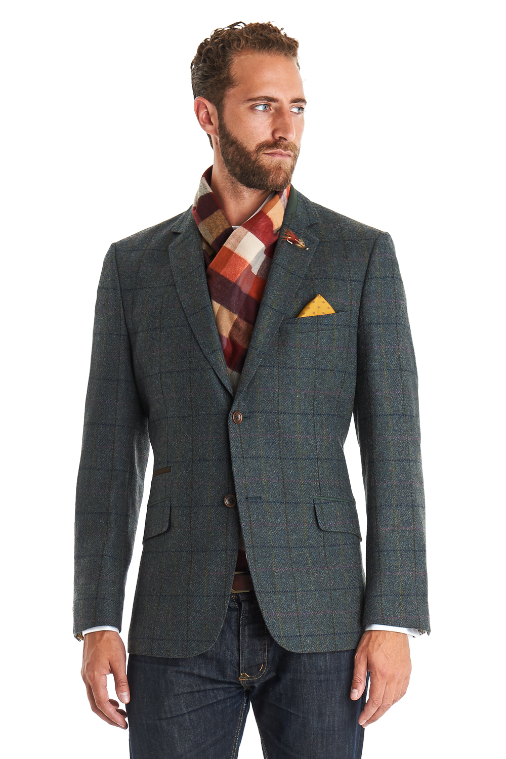 Ted Baker Tailored Fit Green Check Formal Jacket in Gray for Men (green ...