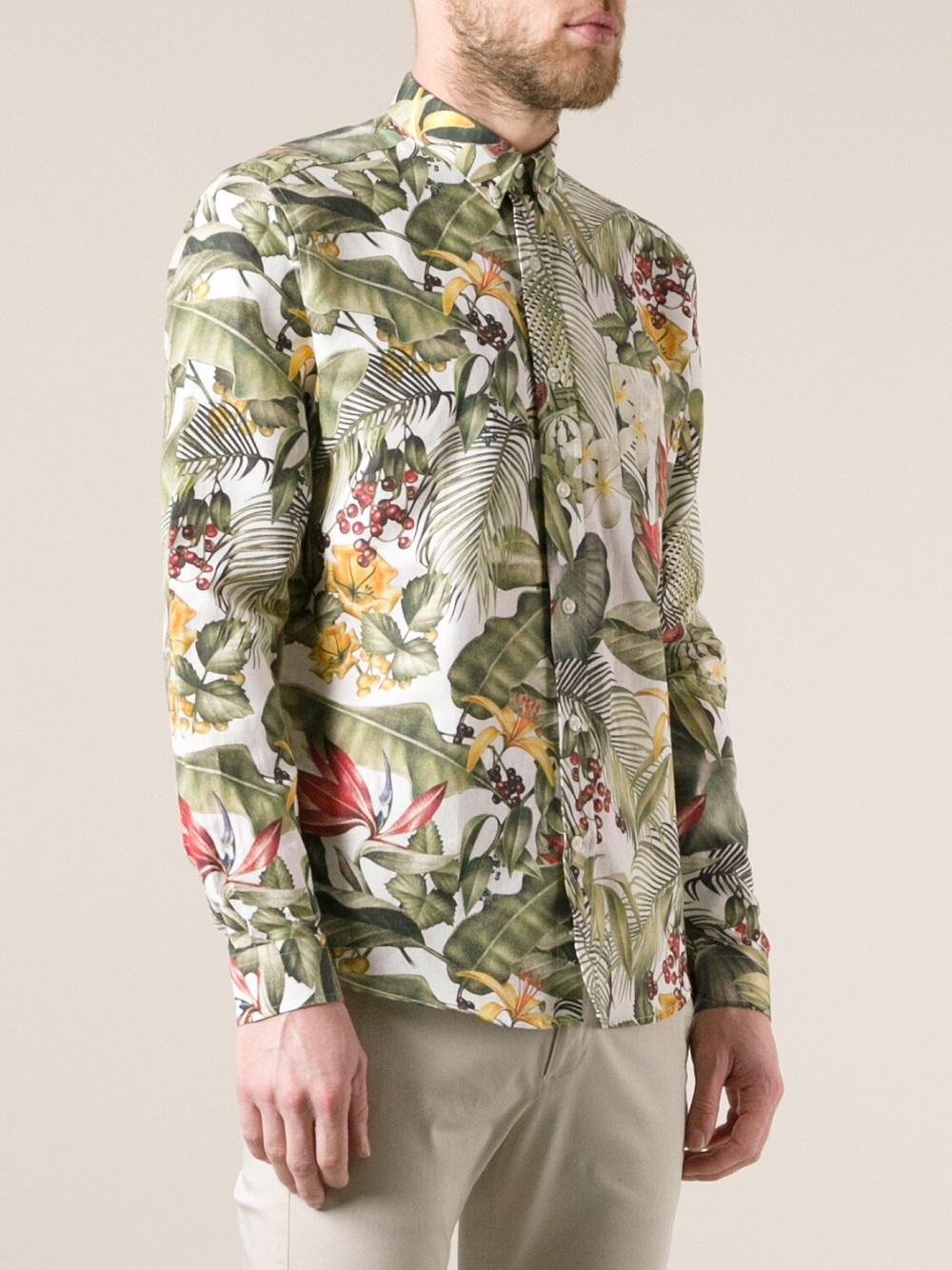 AMI Jungle Print Shirt in White (Green) for Men - Lyst