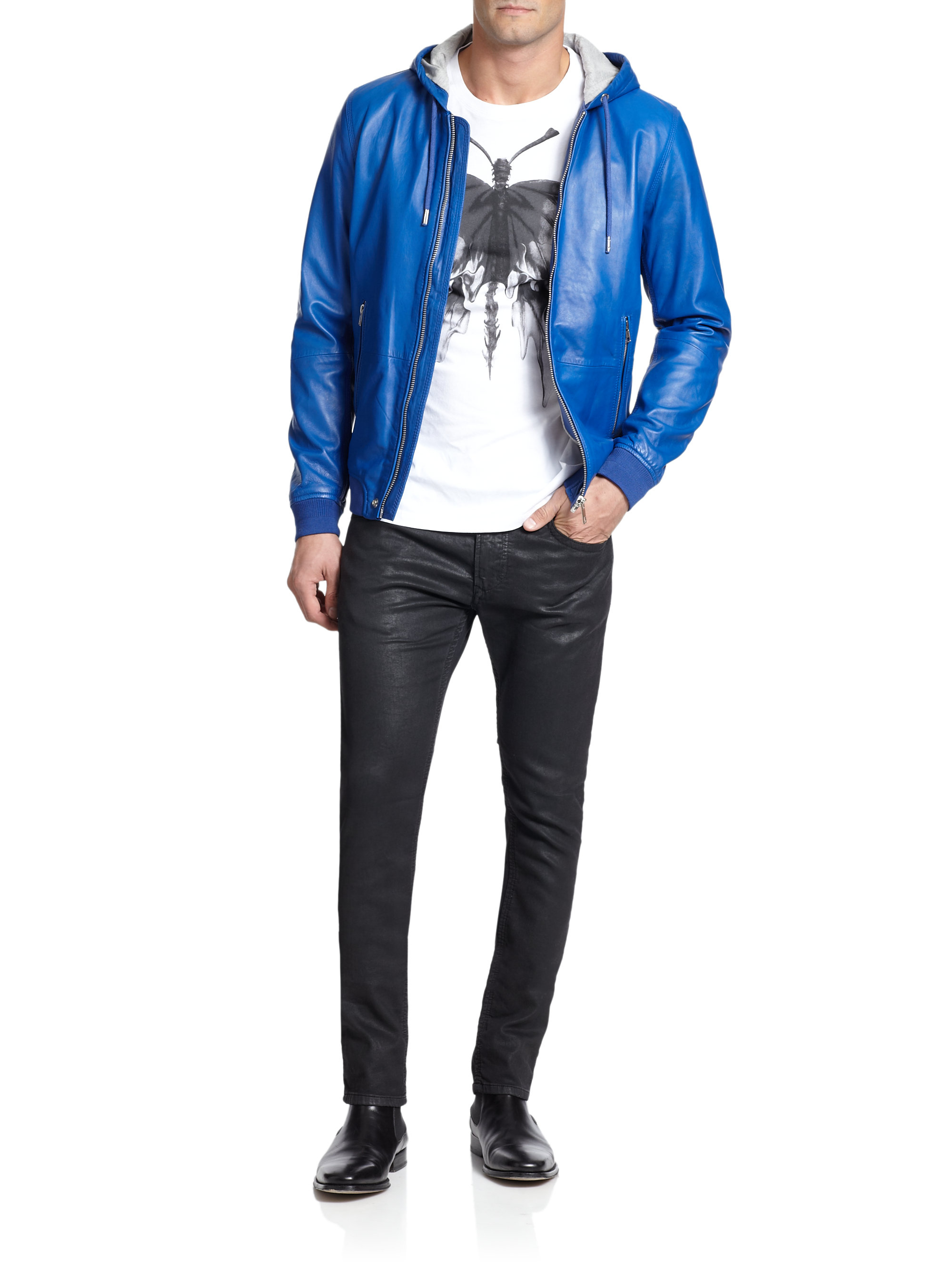 diesel blue leather jacket
