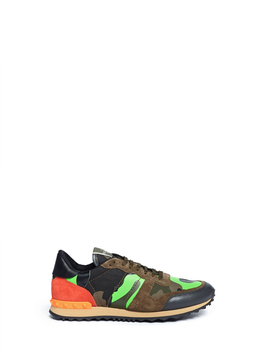 Lyst - Valentino Rockstud Camouflage Suede-trim Sneakers in Green for Men