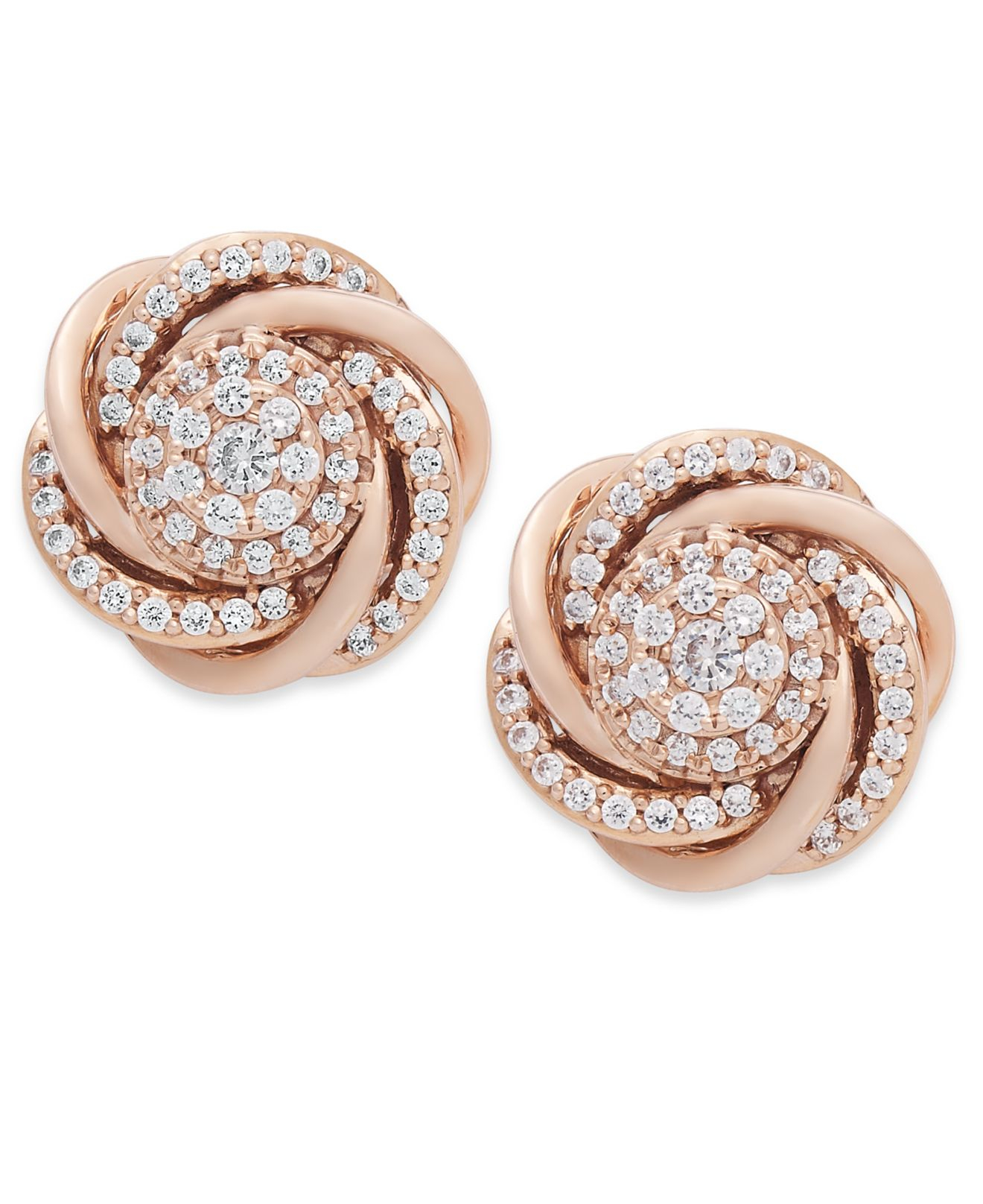Wrapped in love 14k Rose Gold Pave Diamond Knot Earrings (3/4 Ct. T.w ...