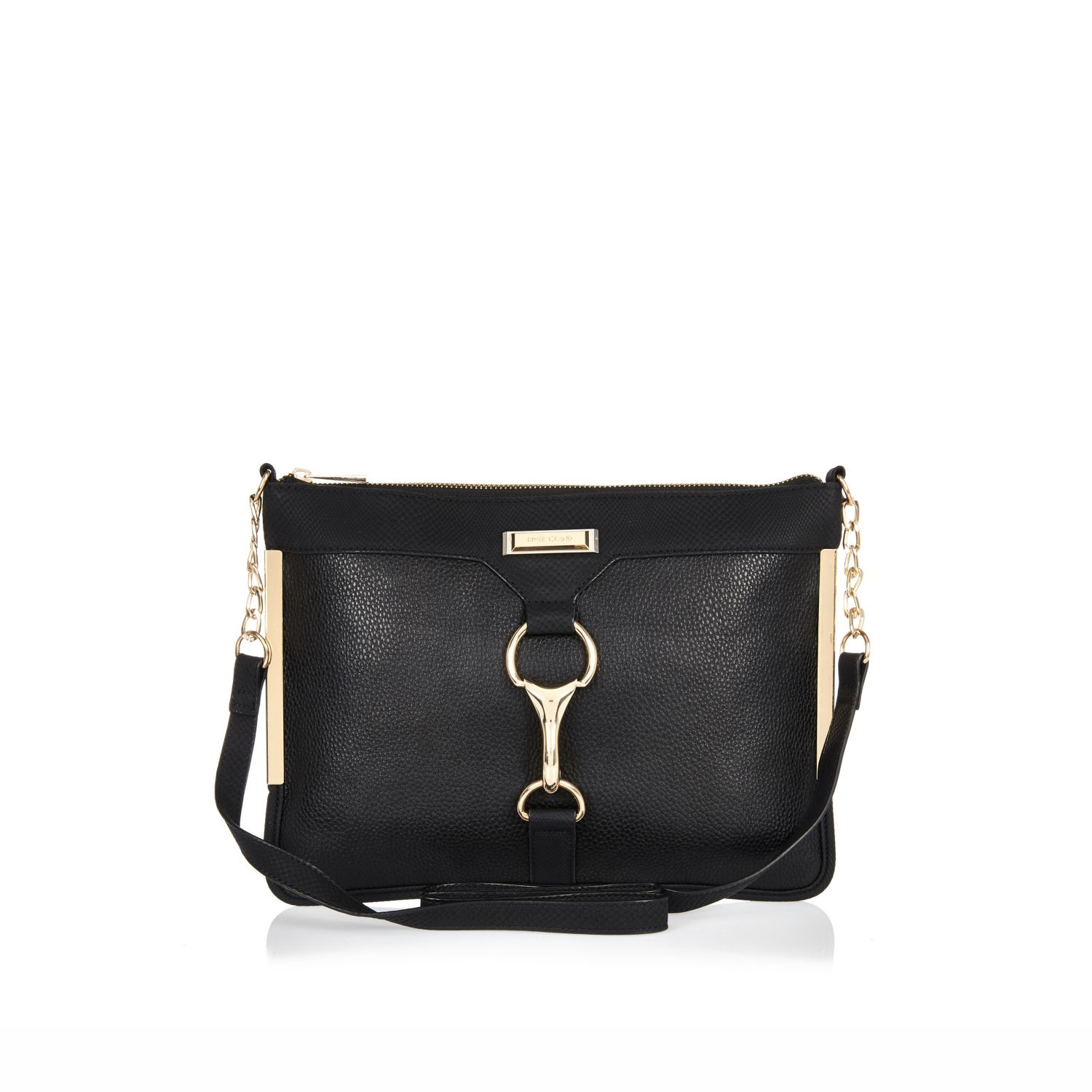 Lyst - River Island Black Clip Front Cross Body Handbag in Black