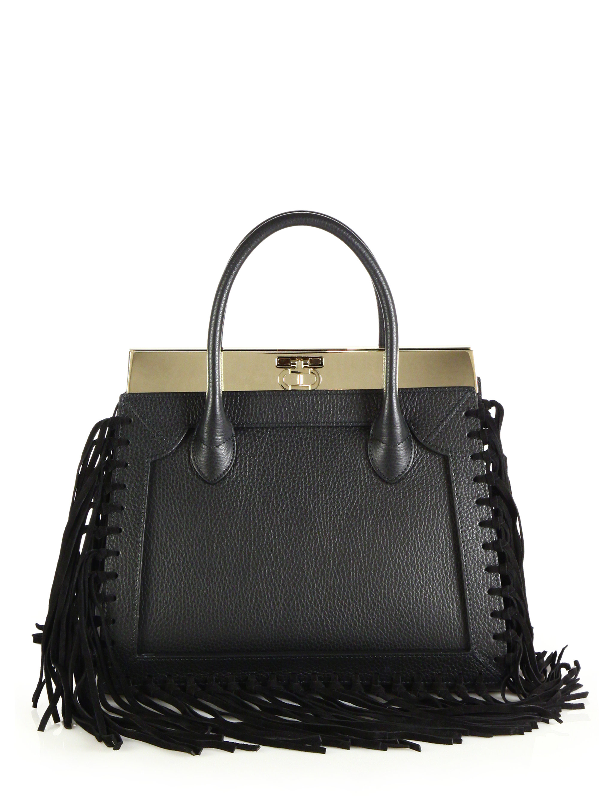 Lyst Dee Ocleppo Roma Medium Convertible Fringed Leather Tote In Black Gallery