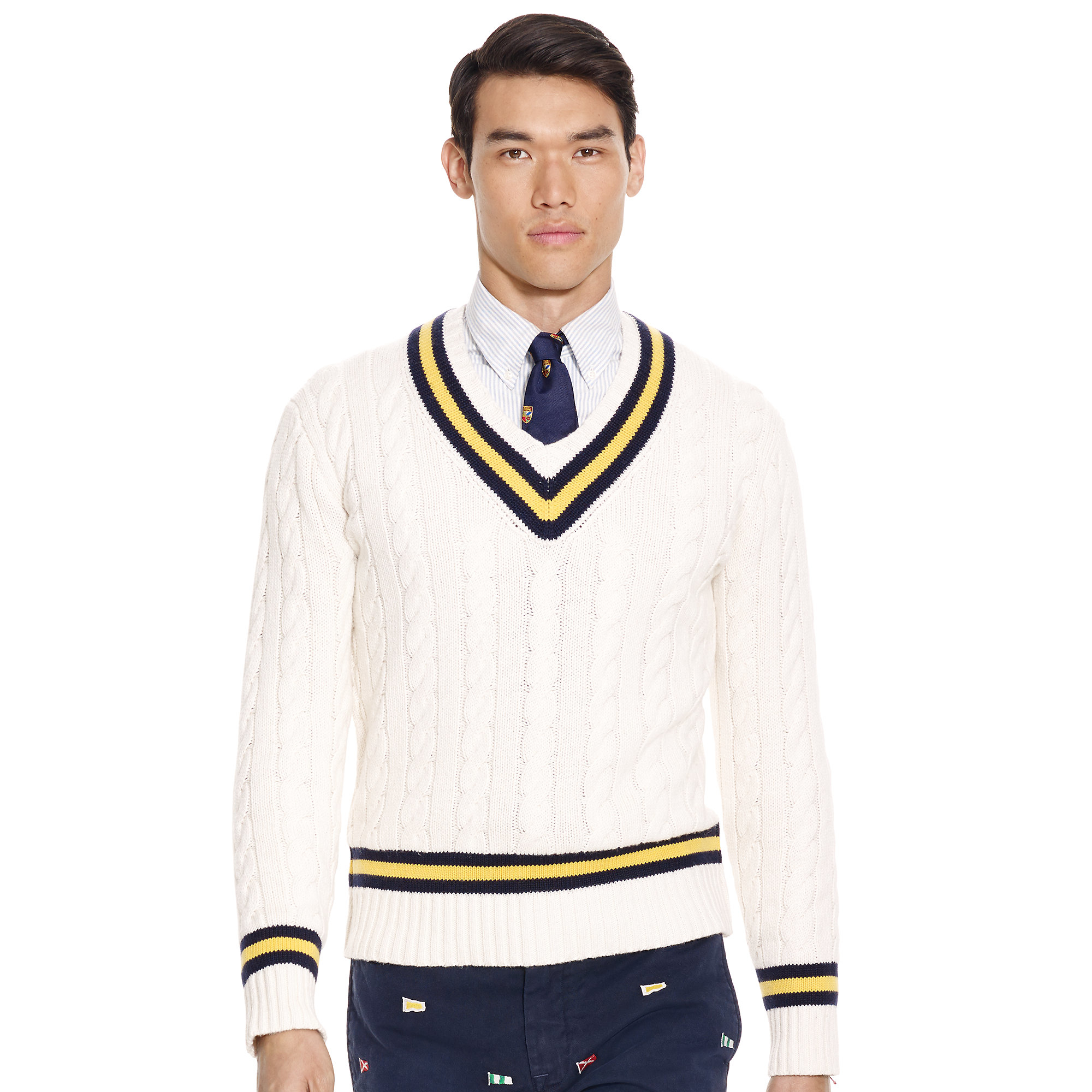Polo ralph lauren Cotton-blend Cricket Sweater in White for Men | Lyst