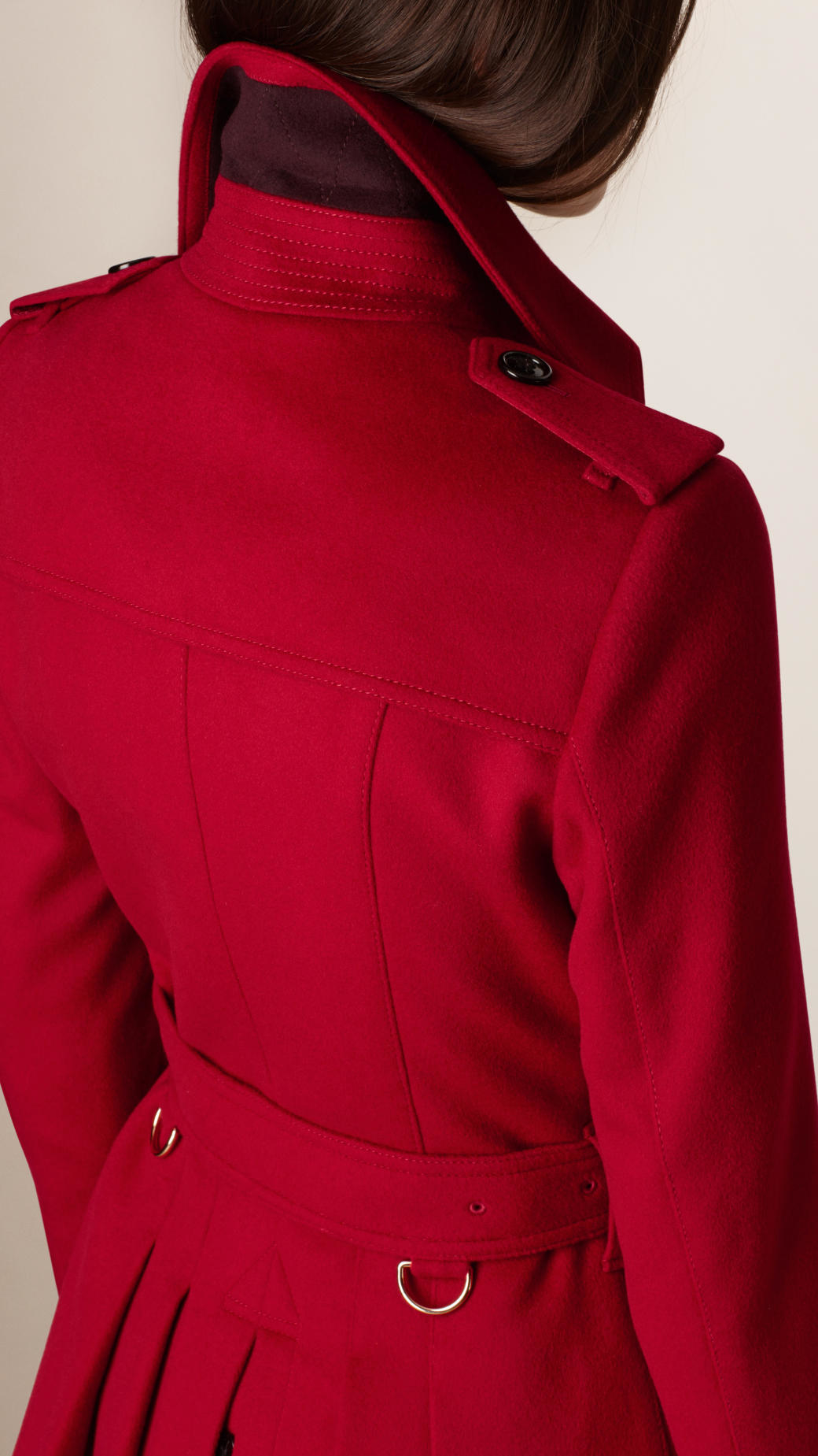Burberry Pleat Detail Wool Cashmere Trench Coat in Red | Lyst