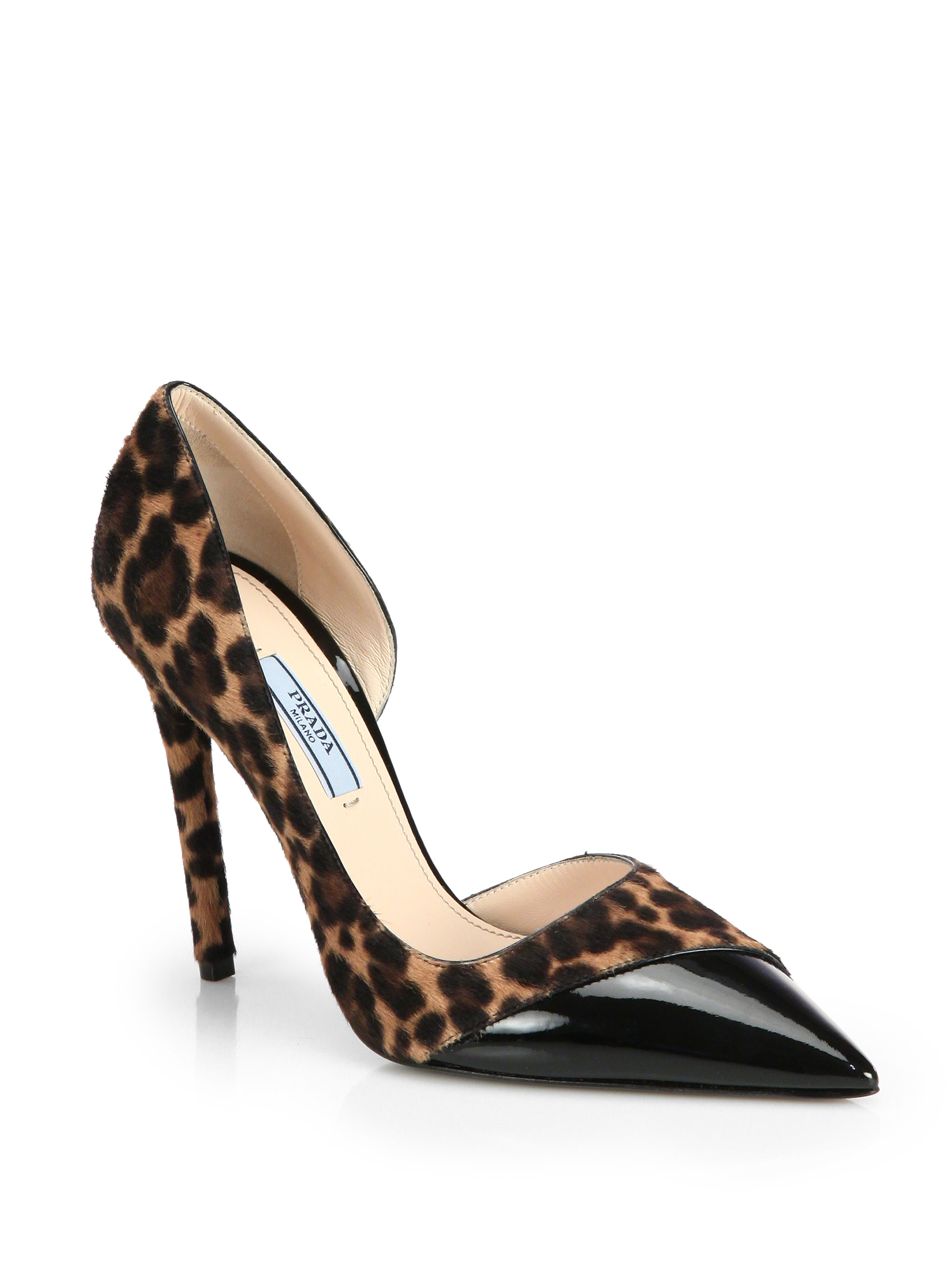 Prada Leopard-Print Calf Hair & Patent Leather Pumps | Lyst