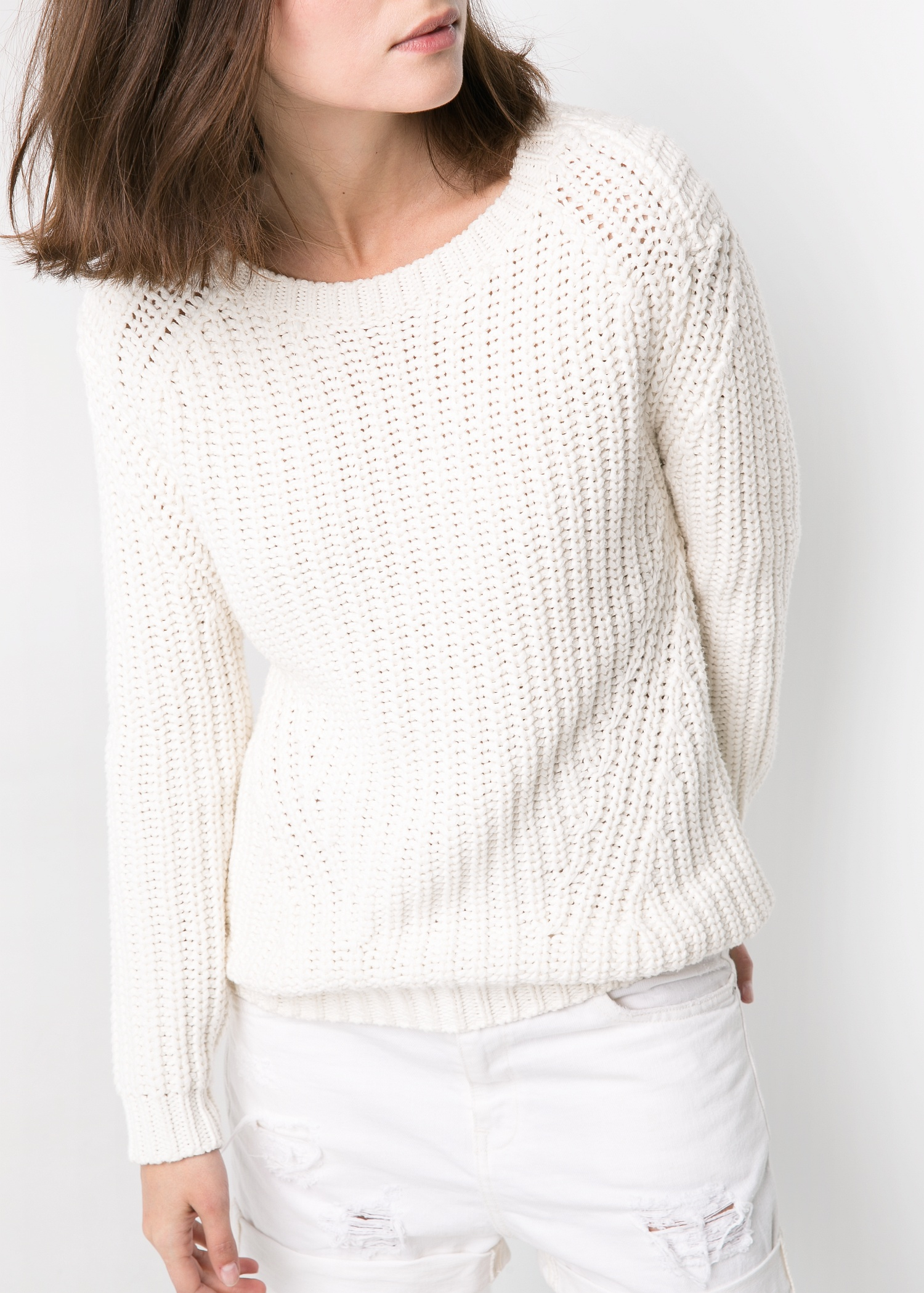 Mango Chunky-knit Sweater in White - Lyst