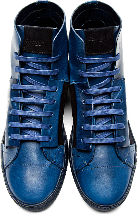 Calvin Klein Navy Leather High Top Jay Sneakers in Blue for Men - Lyst