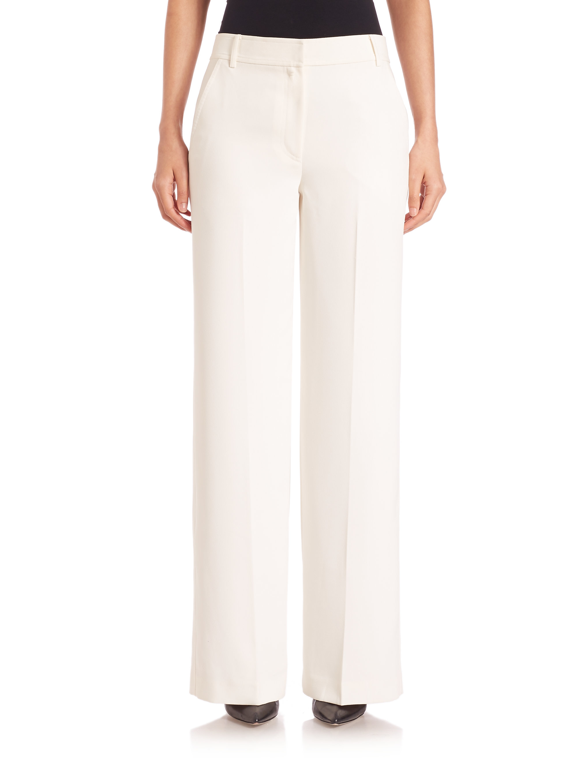 T by alexander wang Polyester Crepe Wide Leg Pants in Natural | Lyst