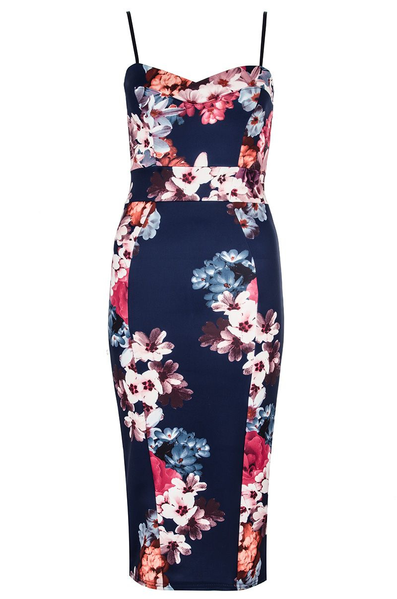 Quiz Navy And Pink Flower Print Dress in Floral (Navy) Lyst
