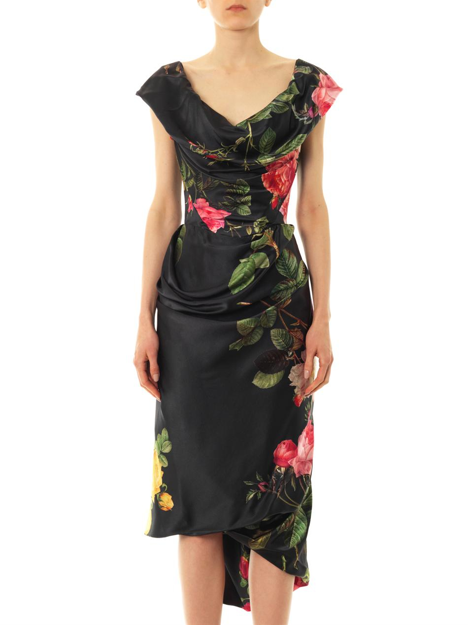 Vivienne Westwood Gold Label Mini Cocotte Floral-Print Satin Dress in Black  - Lyst