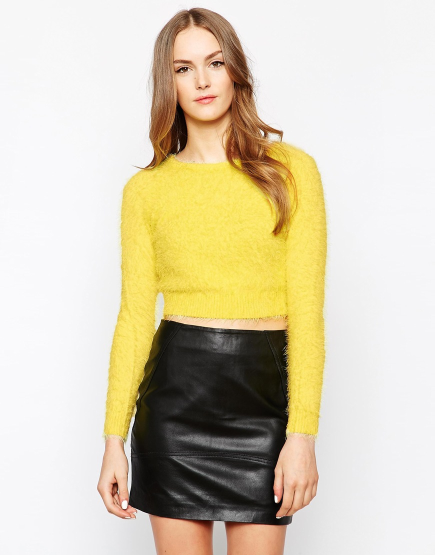 Lyst - Oh My Love Fluffy Crop Jumper in Yellow