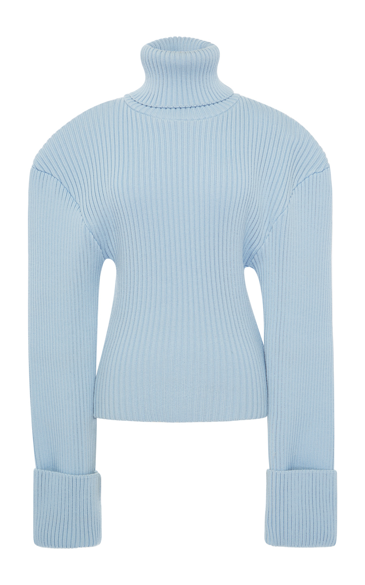 Jacquemus Giant Shoulder Turtleneck Sweater In Light Blue Blue Lyst Jacquemus Giant Shoulder Turtleneck Sweater In Light Blue Blue Lyst