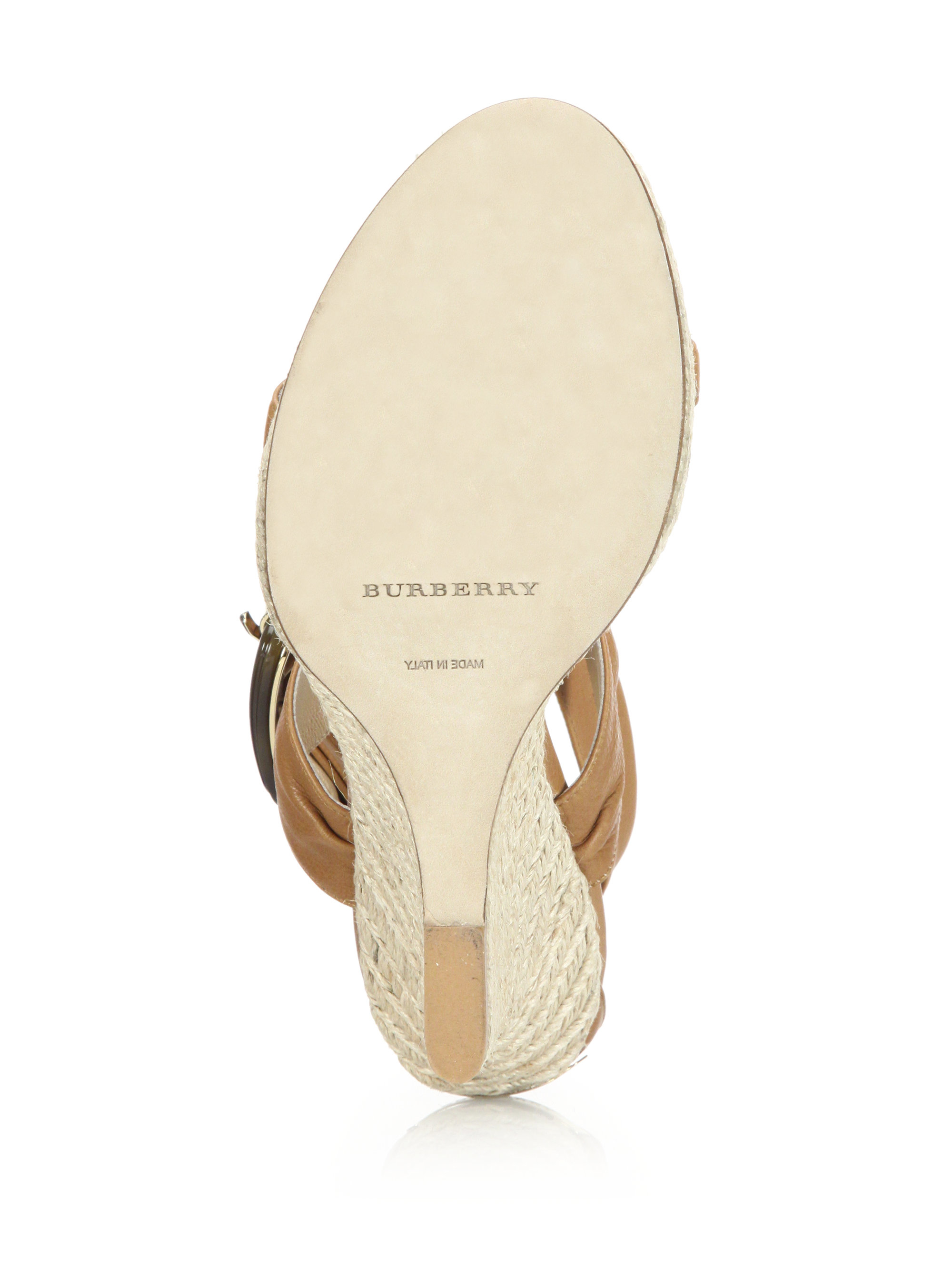 Burberry Catsbrook Leather Espadrille Wedge Sandals in Camel (Brown) - Lyst