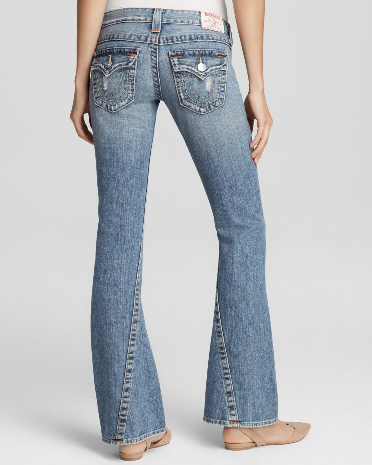 True Religion Joey Original Low Rise Flare Jeans In Destroyed in Blue