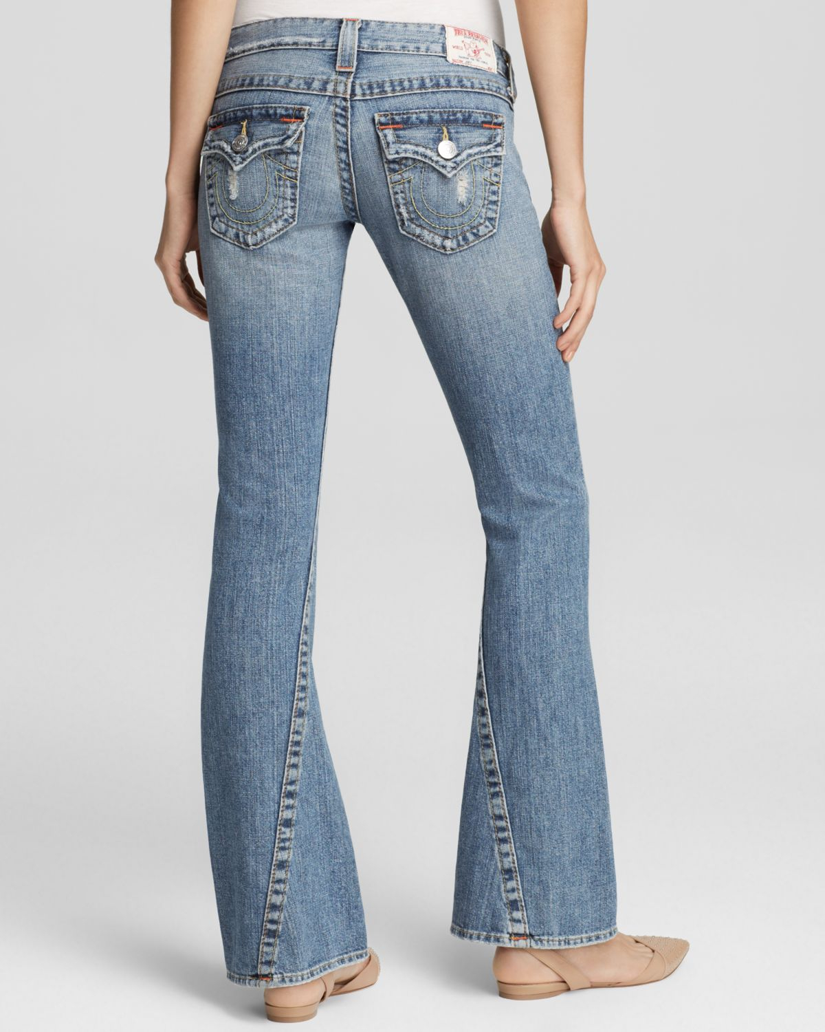 True Religion Joey Original Low Rise Flare Jeans In Destroyed in Blue - Lyst