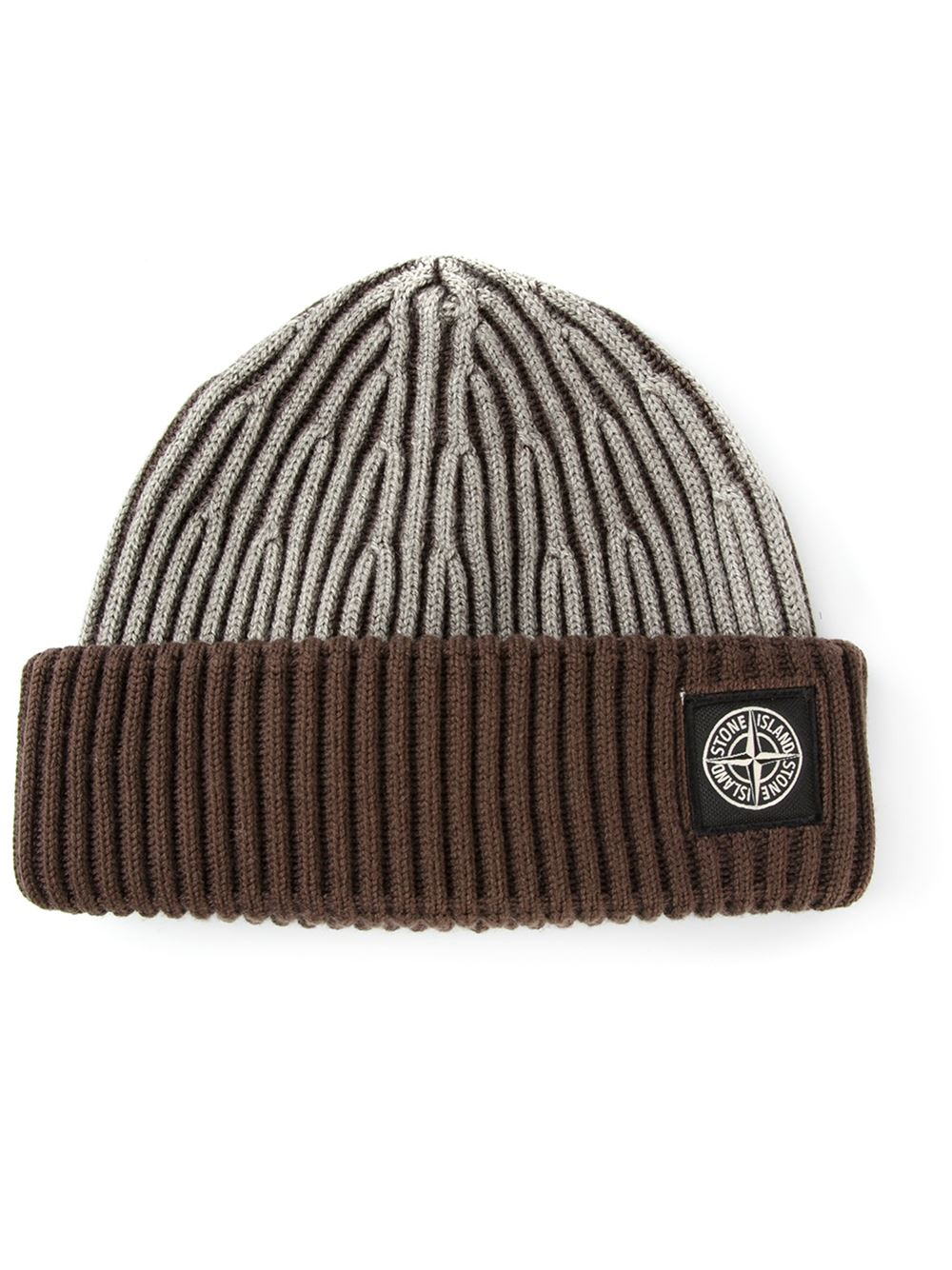 Stone Island Ribbed Beanie in Brown for Men - Lyst