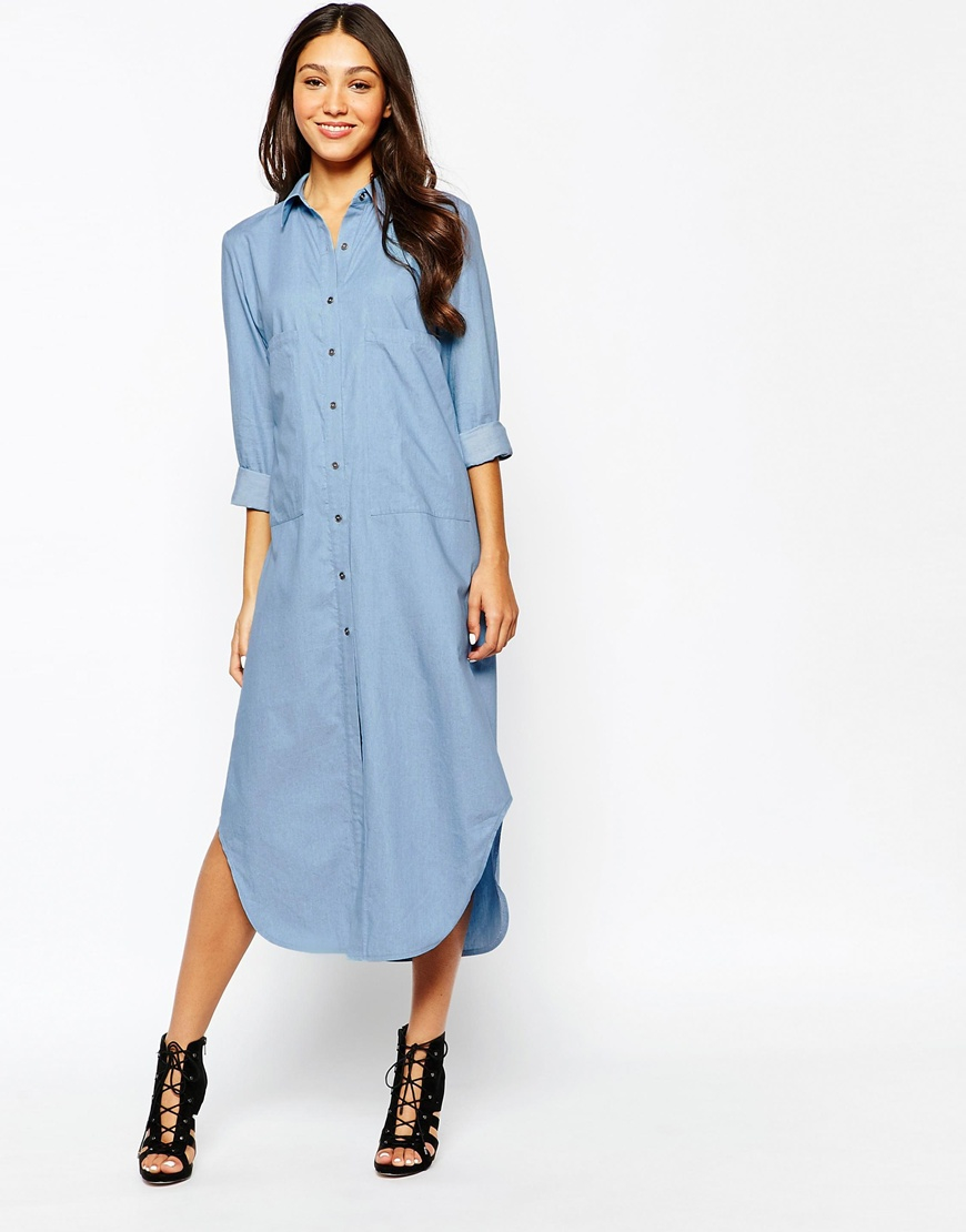 Never Fully Dressed Cotton Chambray Oversize Dress With Pockets in Blue - Lyst