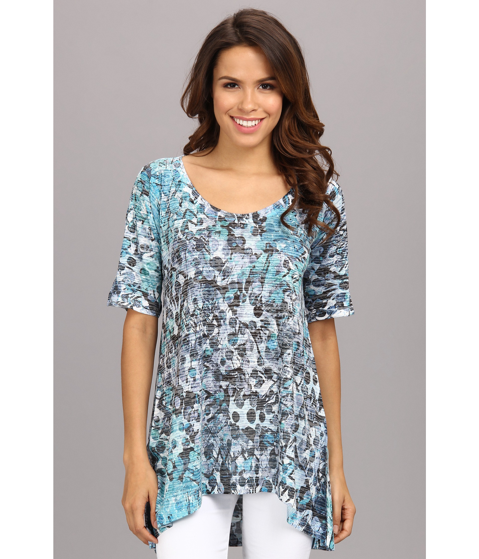 Nally & millie Printed Half Sleeve High Low Tunic in Green | Lyst