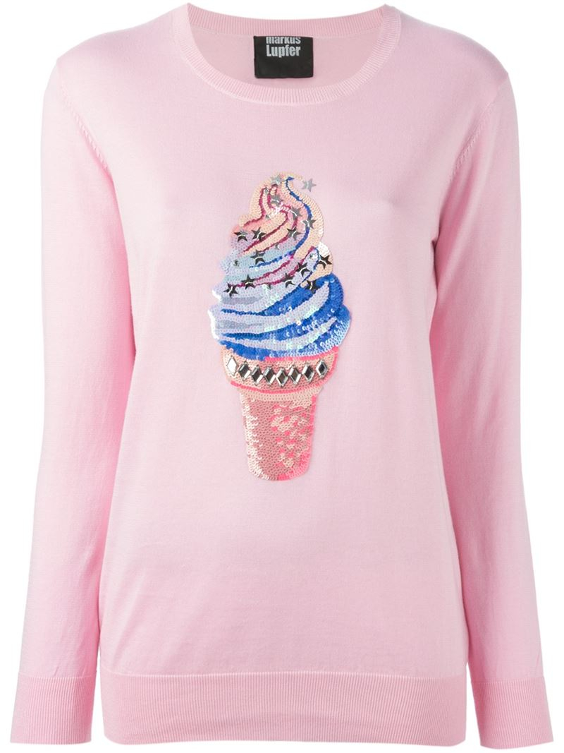 Lyst - Markus Lupfer Sequin Ice-Cream Sweater in Pink