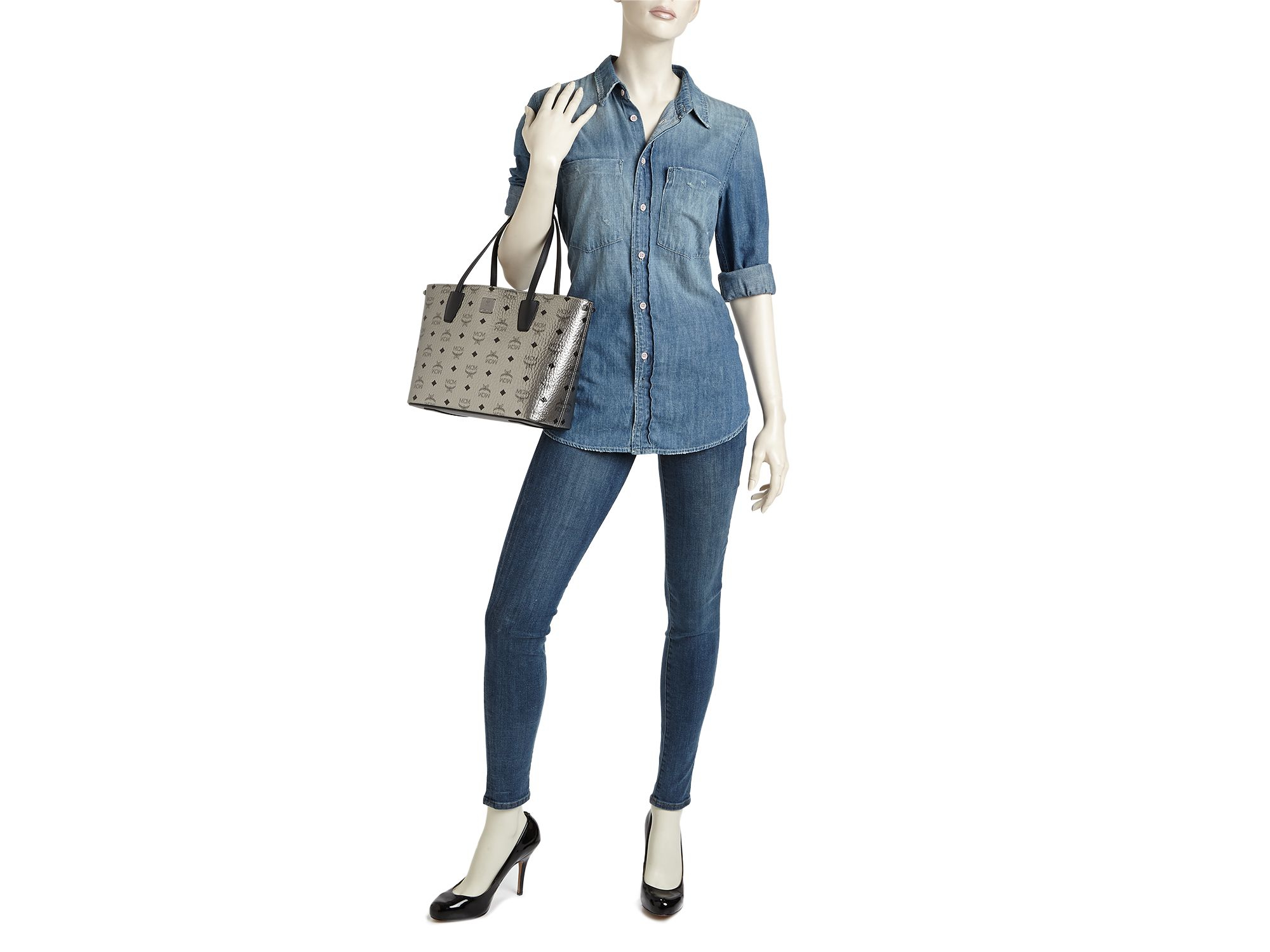 mcm metallic scooter red tote