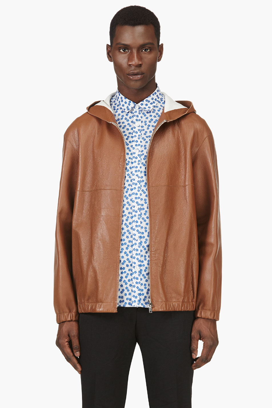 Lyst Marni Brown Grained Leather Hoodie  in Brown for Men