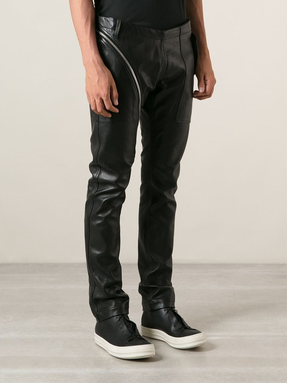 Rick Owens Slim Fit Leather Trousers in Black for Men - Lyst