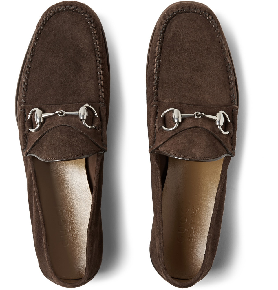 Gucci Horsebit Suede Loafers in Brown for Men - Lyst
