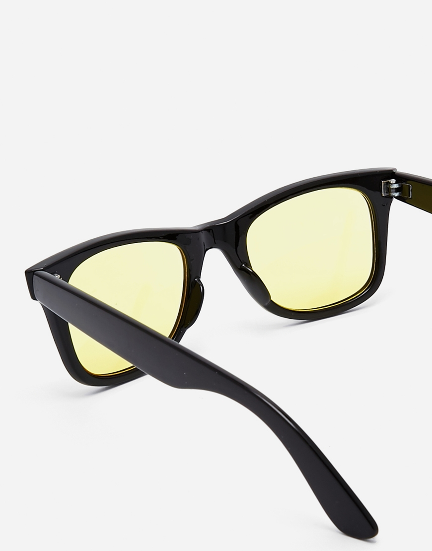 ASOS Square Sunglasses With Yellow Lens in Black for Men | Lyst