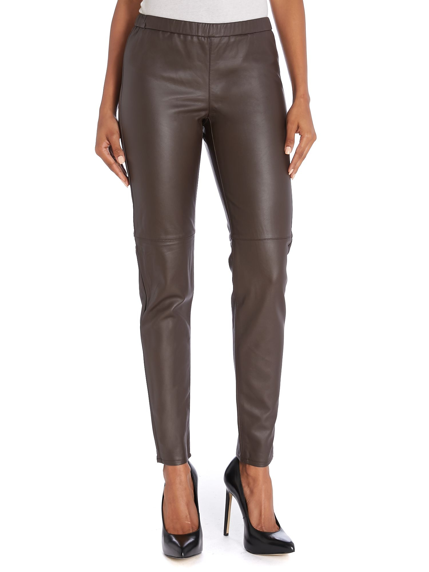 Sosandar Brown Petite Leather Look Premium Leggings