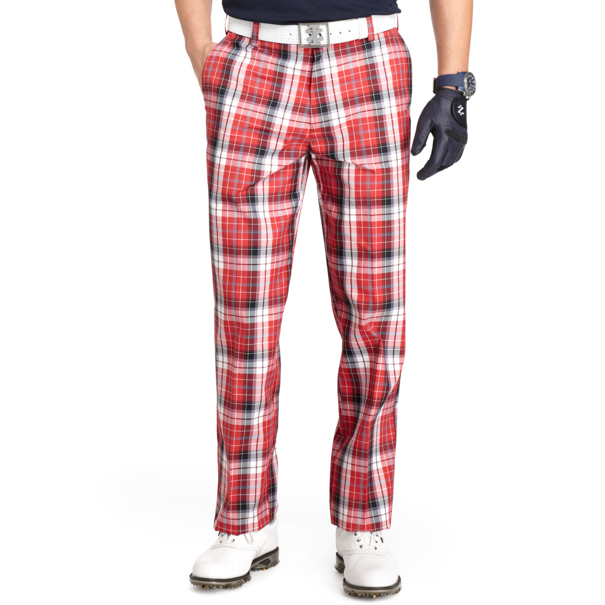 Izod Flat Front Plaid Golf Pants in Red for Men | Lyst