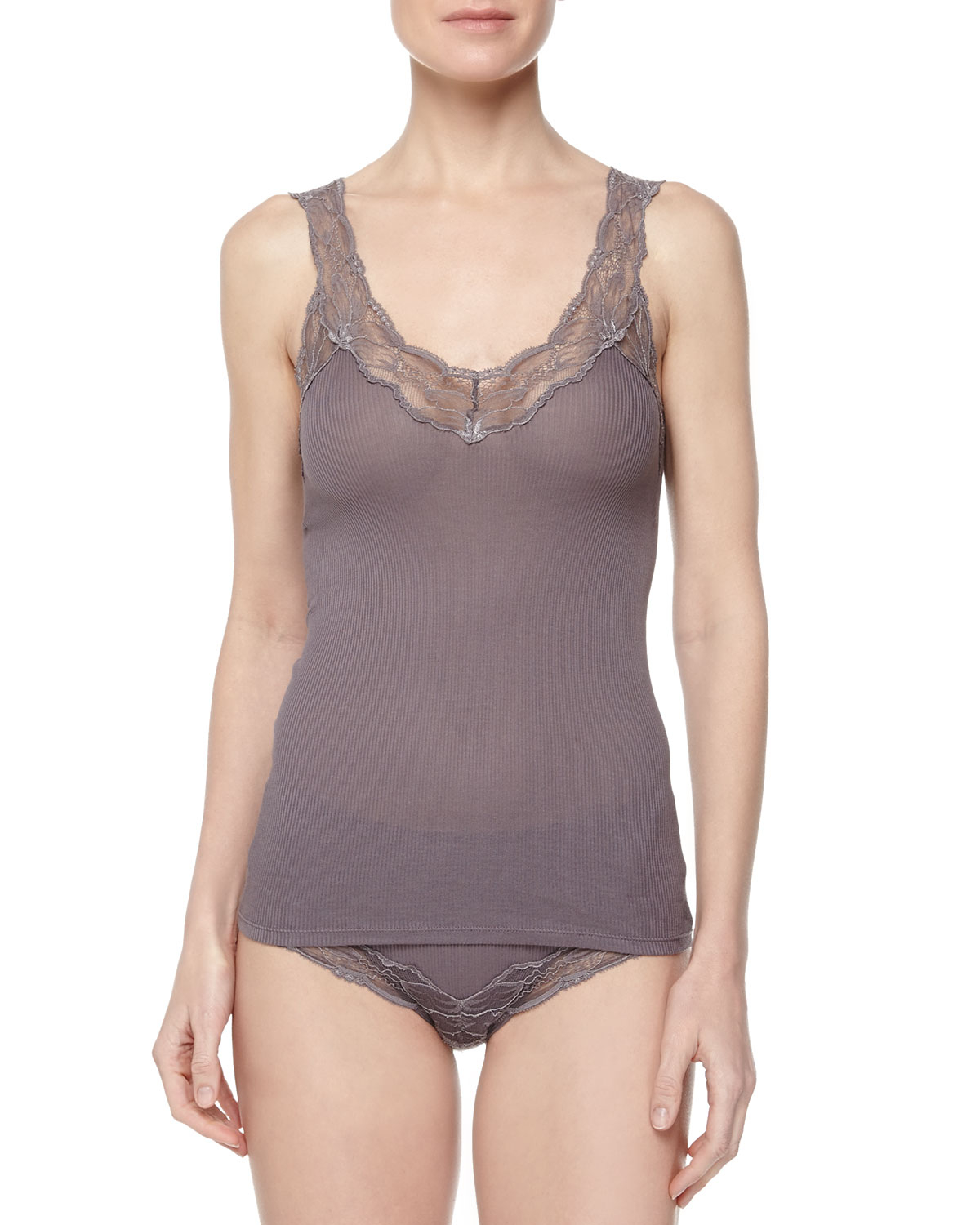 hanro valencia lace tank top in purple lyst hanro valencia lace tank top in purple lyst