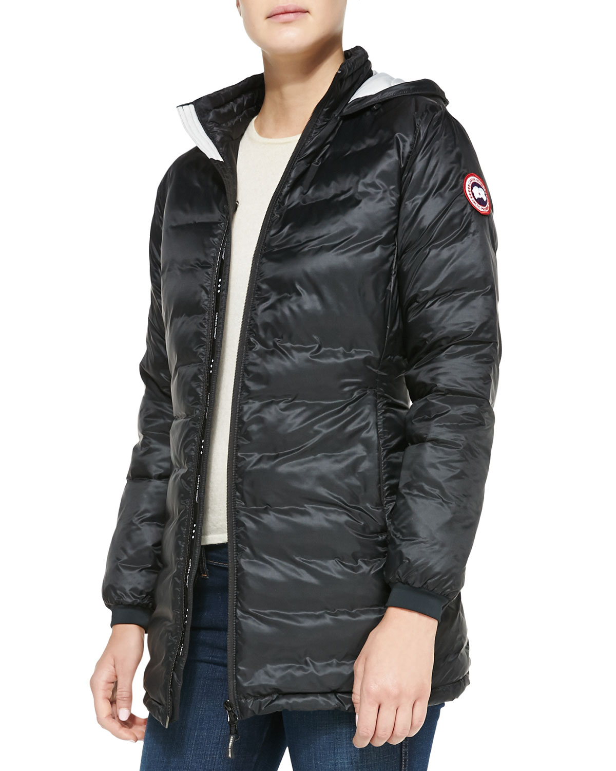 Canada goose Camp Hooded Midlength Puffer Jacket in Black | Lyst