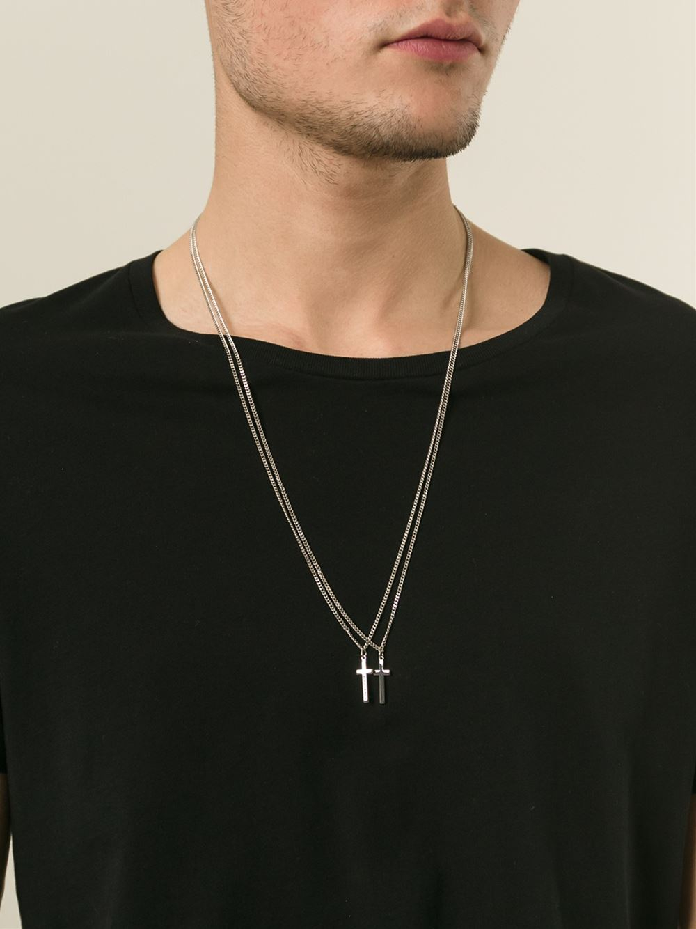 DSquared² Double Chain Cross Pendant Necklace in Metallic for Men Lyst