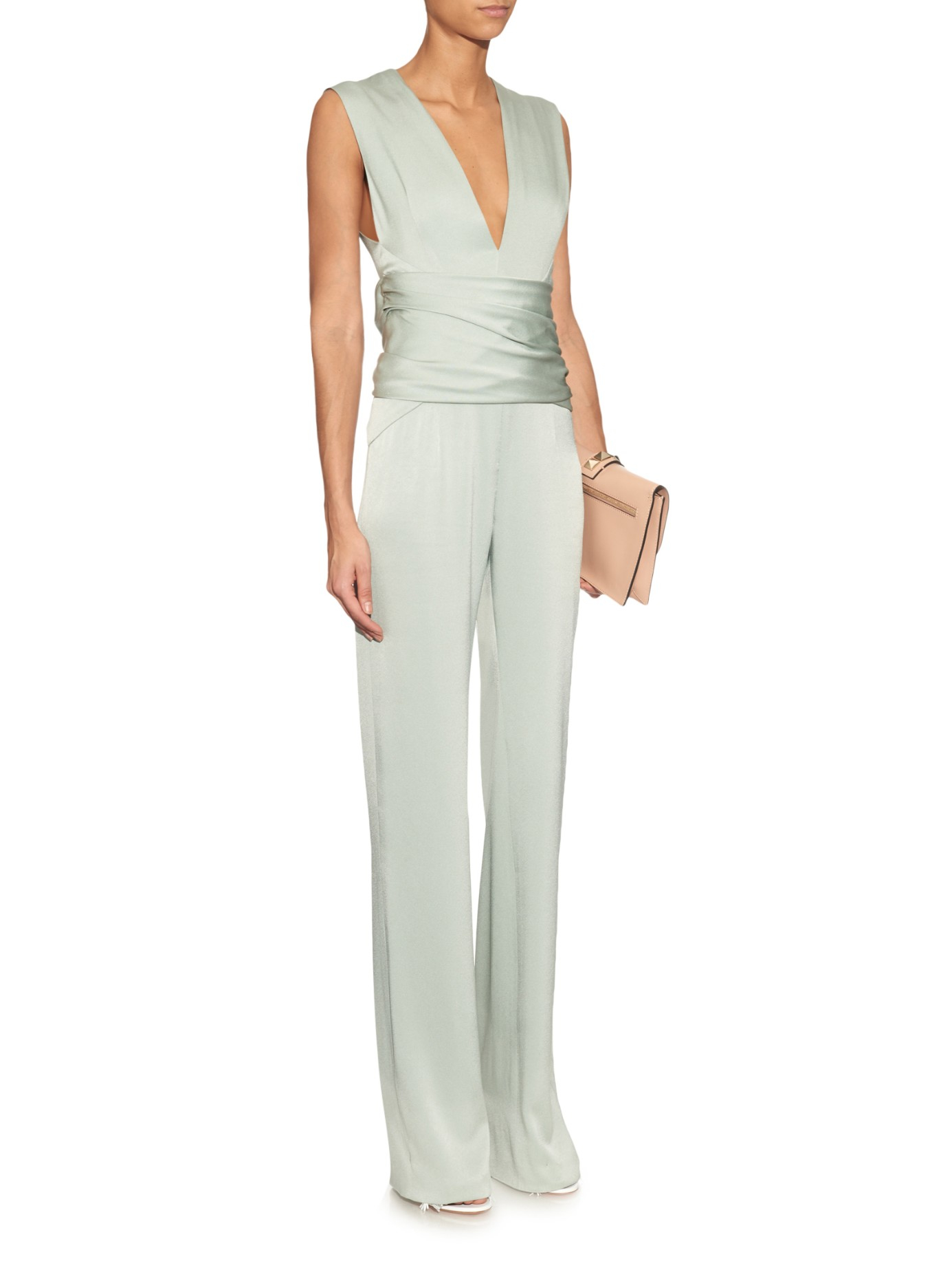 Galvan london Sleeveless Satin-crepe Jumpsuit in Green  Lyst